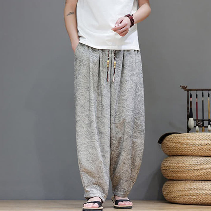 Buddha Stones Summer Bohemian Drawstring Solid Plant Pattern Men's Harem Pants With Pockets - image 21