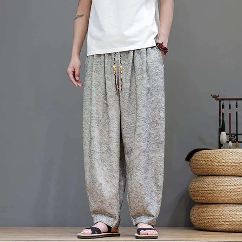 Buddha Stones Summer Bohemian Drawstring Solid Plant Pattern Men's Harem Pants With Pockets - image 26