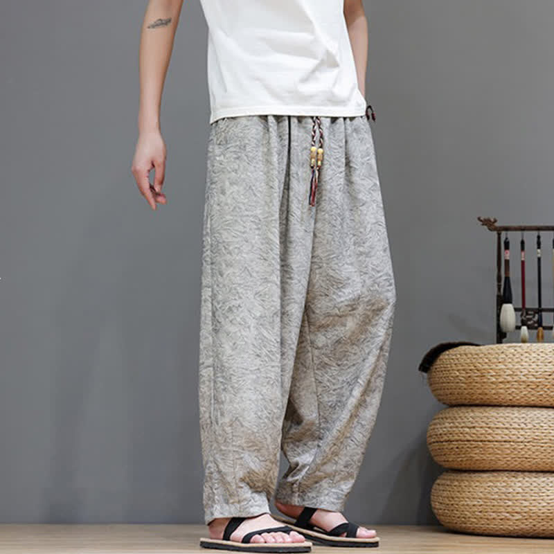 Buddha Stones Summer Bohemian Drawstring Solid Plant Pattern Men's Harem Pants With Pockets - image 20