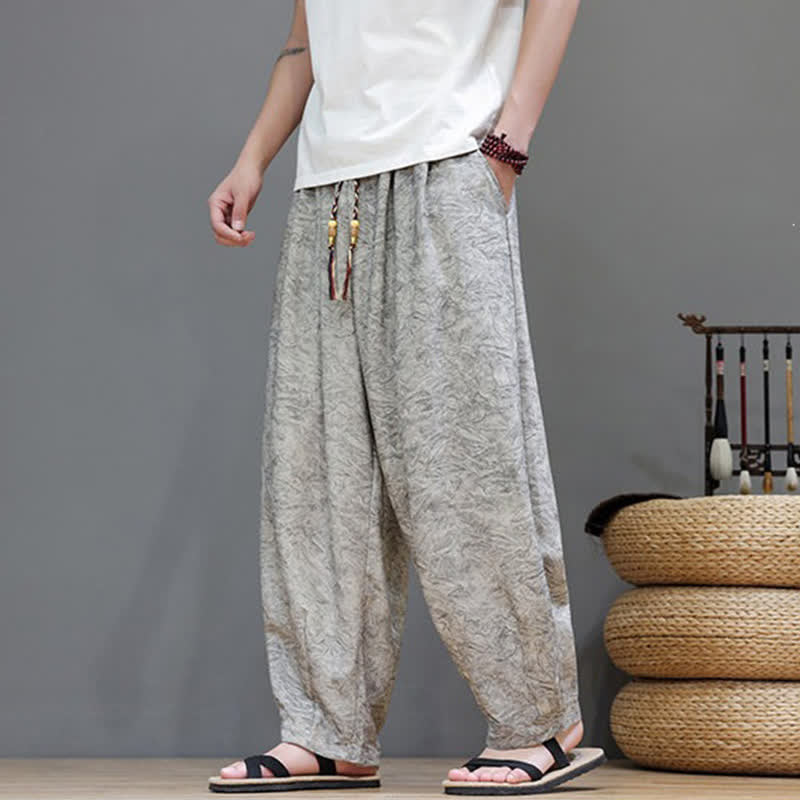 Buddha Stones Summer Bohemian Drawstring Solid Plant Pattern Men's Harem Pants With Pockets - image 22