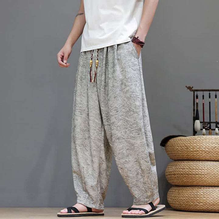 Buddha Stones Summer Bohemian Drawstring Solid Plant Pattern Men's Harem Pants With Pockets - image 22