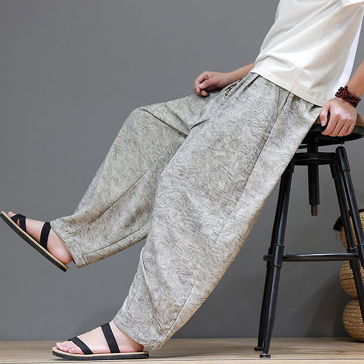 Buddha Stones Summer Bohemian Drawstring Solid Plant Pattern Men's Harem Pants With Pockets - image 30