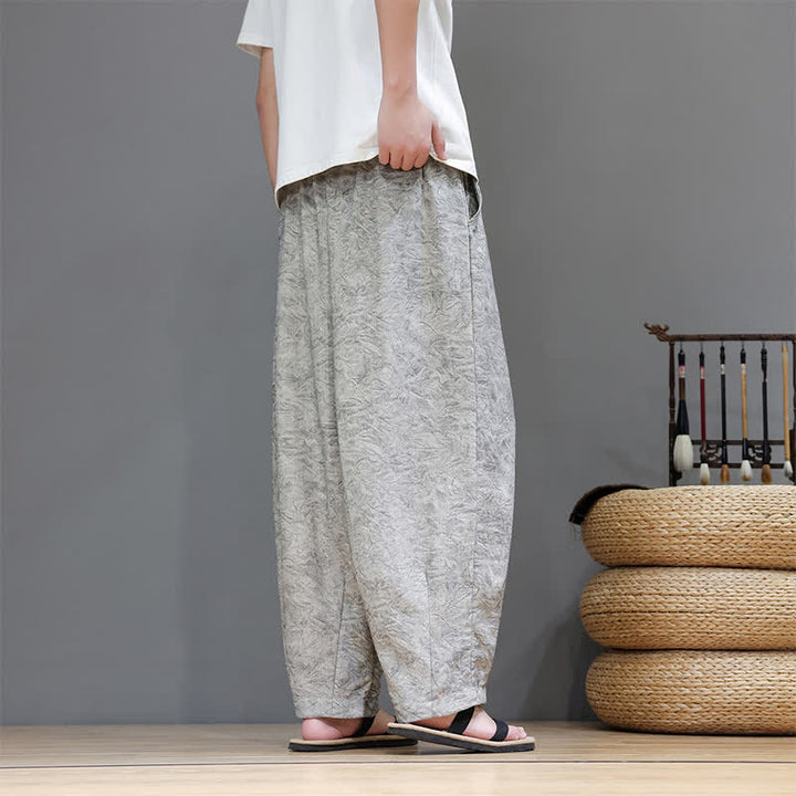 Buddha Stones Summer Bohemian Drawstring Solid Plant Pattern Men's Harem Pants With Pockets - image 27