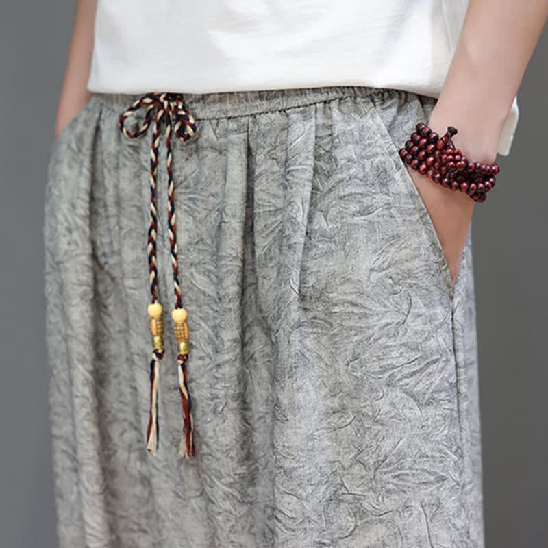 Buddha Stones Summer Bohemian Drawstring Solid Plant Pattern Men's Harem Pants With Pockets - image 32
