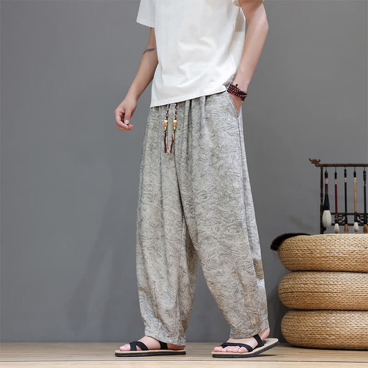 Buddha Stones Summer Bohemian Drawstring Solid Plant Pattern Men's Harem Pants With Pockets - image 28