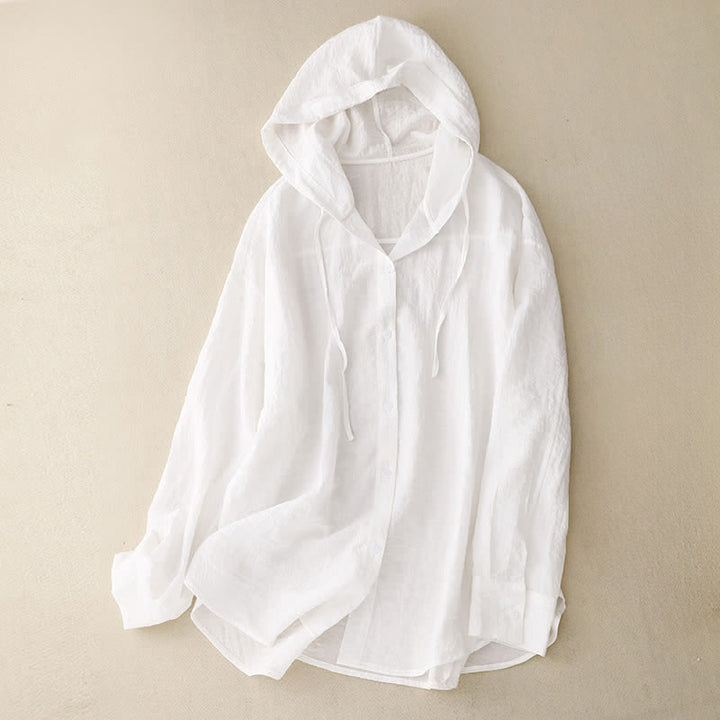 Buddha Stones Summer Casual Drawstring Solid Hooded Women's Long Sleeve Shirts - White - US12，UK/AU16，EU44 (2XL) - image 10