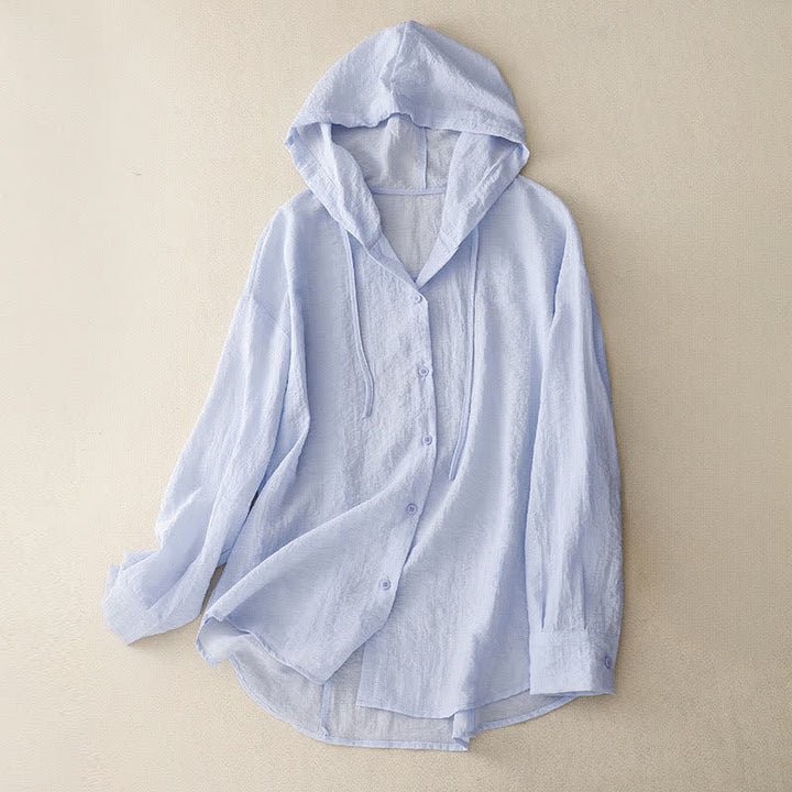 Buddha Stones Summer Casual Drawstring Solid Hooded Women's Long Sleeve Shirts - AliceBlue - US12，UK/AU16，EU44 (2XL) - image 0