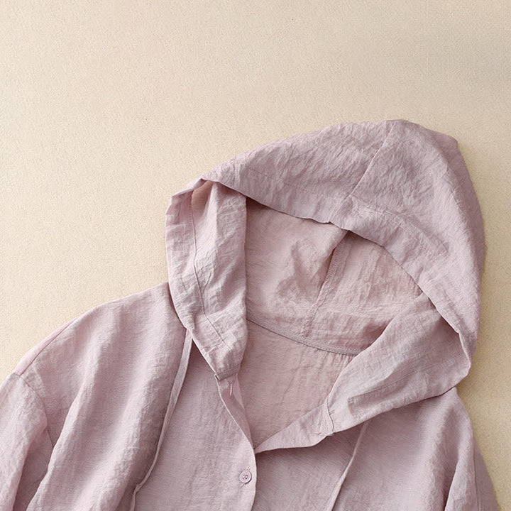 Buddha Stones Summer Casual Drawstring Solid Hooded Women's Long Sleeve Shirts - image 17