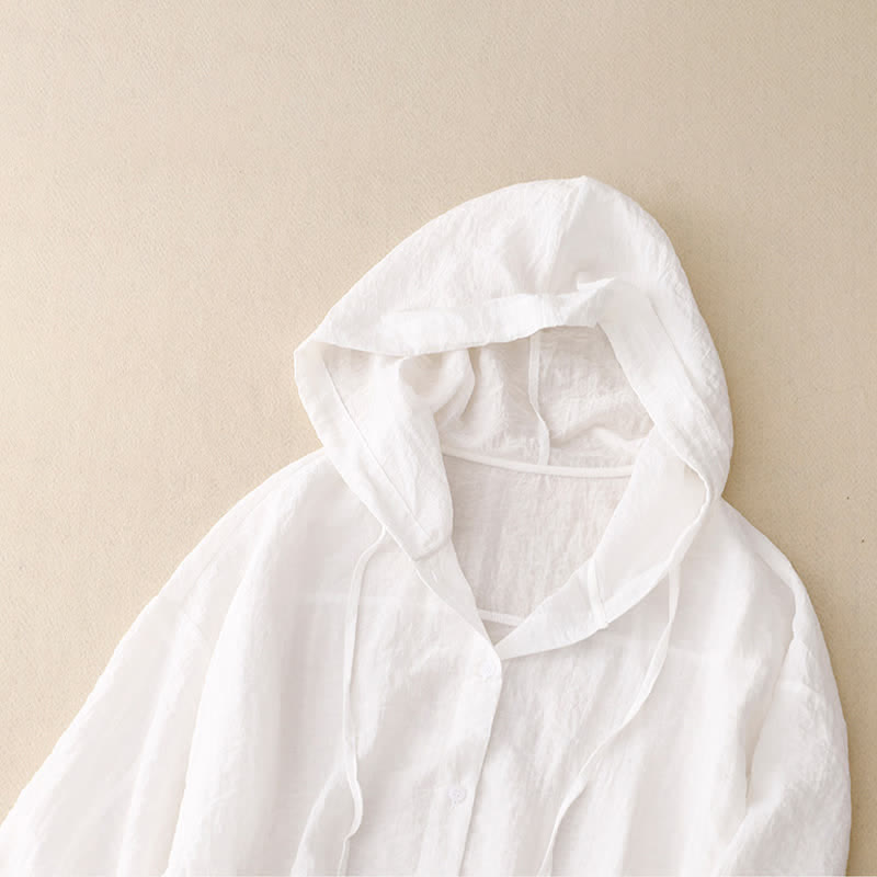 Buddha Stones Summer Casual Drawstring Solid Hooded Women's Long Sleeve Shirts - image 11