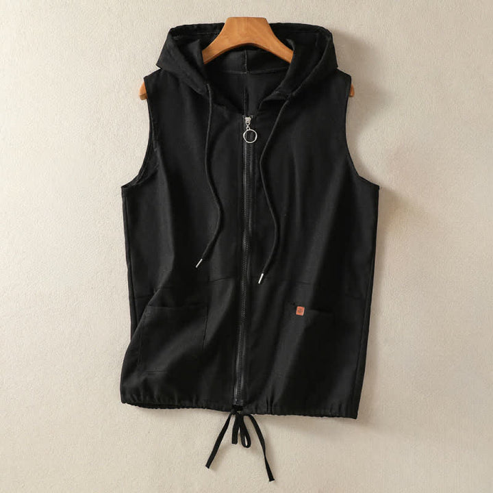 Buddha Stones Summer Casual Drawstring Solid Zipper Design Women's Sleeveless Hooded Shirts With Pockets - Black - US12，UK/AU16，EU44 (2XL) - image 11