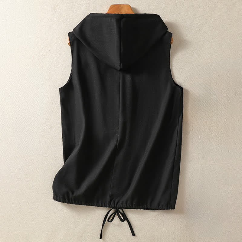 Buddha Stones Summer Casual Drawstring Solid Zipper Design Women's Sleeveless Hooded Shirts With Pockets - image 12