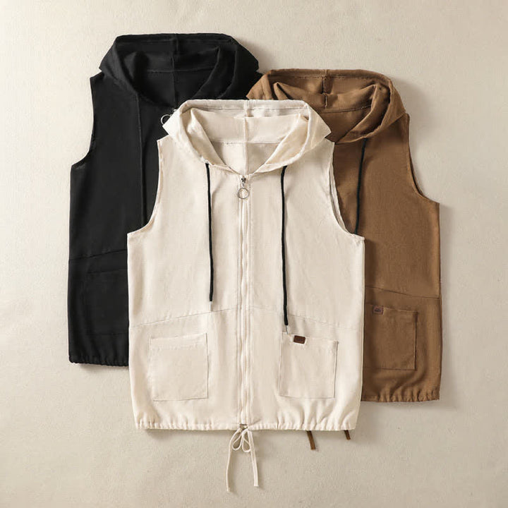 Buddha Stones Summer Casual Drawstring Solid Zipper Design Women's Sleeveless Hooded Shirts With Pockets - image 29