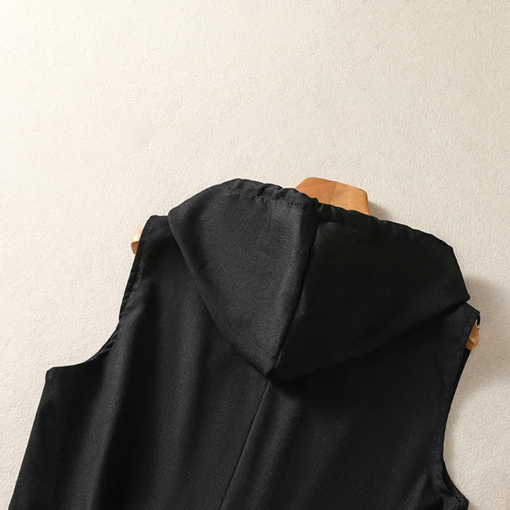 Buddha Stones Summer Casual Drawstring Solid Zipper Design Women's Sleeveless Hooded Shirts With Pockets - image 14