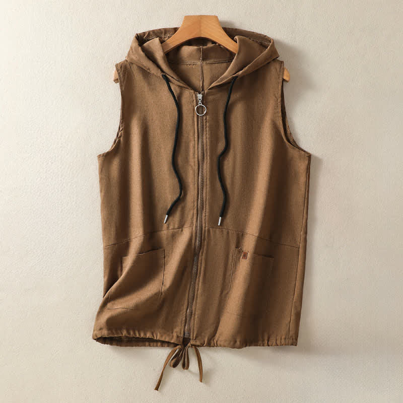 Buddha Stones Summer Casual Drawstring Solid Zipper Design Women's Sleeveless Hooded Shirts With Pockets - Peru - US12，UK/AU16，EU44 (2XL) - image 19