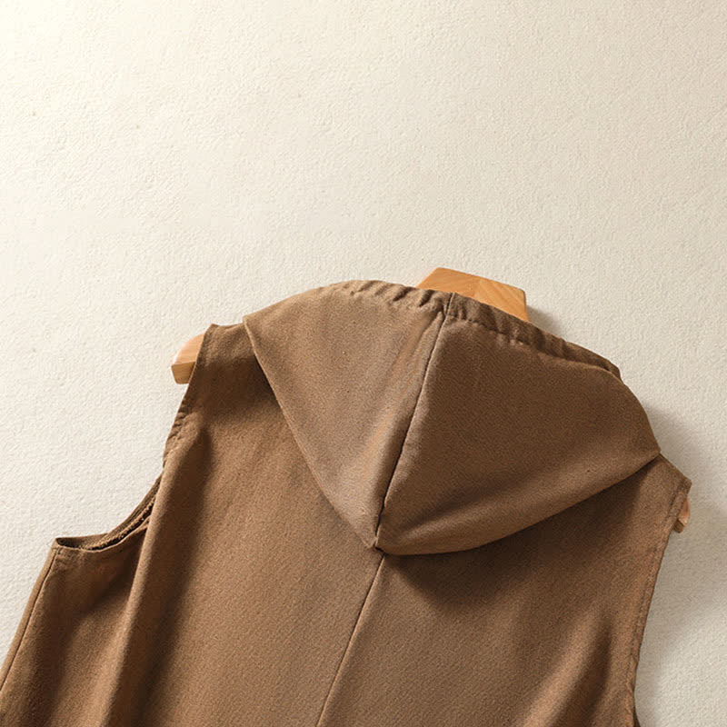 Buddha Stones Summer Casual Drawstring Solid Zipper Design Women's Sleeveless Hooded Shirts With Pockets - image 22