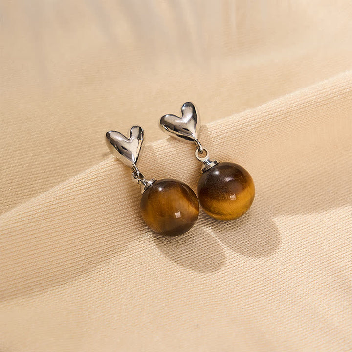 Buddha Stones Tiger Eye Heart Design Copper Courage Earrings - 10mm Tiger Eye(Copper Posts) - image 0