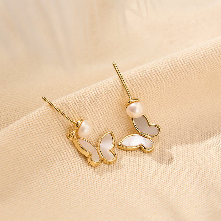 Buddha Stones Copper Natural Pearl Butterfly Design Optimism Earrings - Natural Pearl(Copper Posts) - image 0