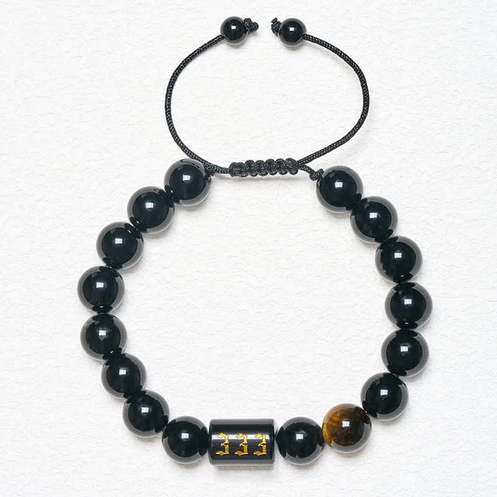 Buddha Stones Angel Number Natural Black Obsidian Tiger Eye Strength Fulfillment Bracelet - image 4