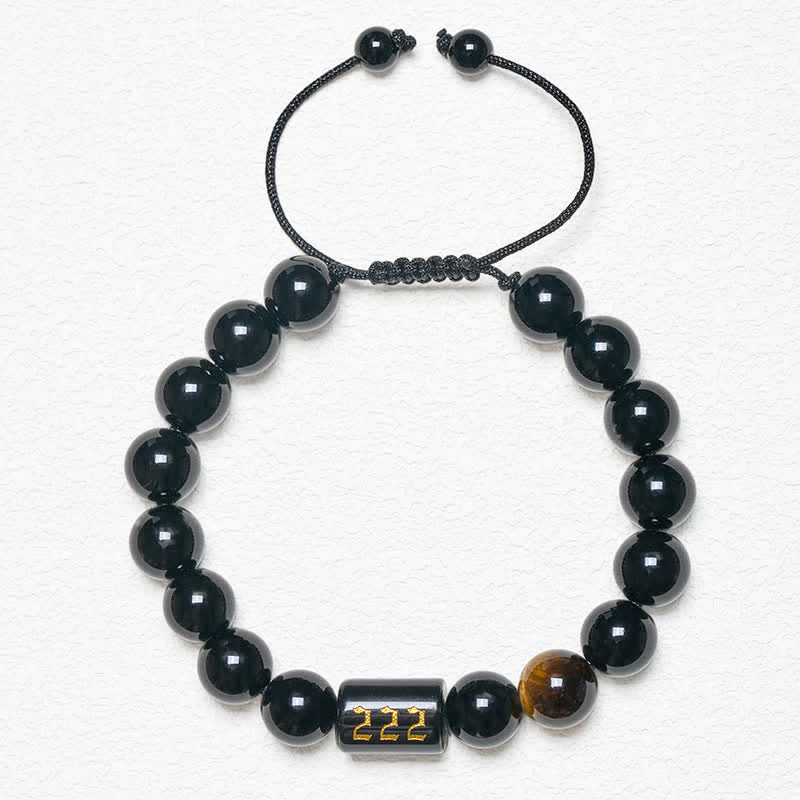Buddha Stones Angel Number Natural Black Obsidian Tiger Eye Strength Fulfillment Bracelet - image 15