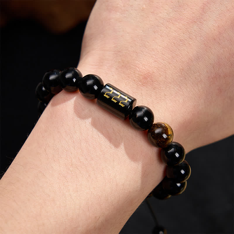 Buddha Stones Angel Number Natural Black Obsidian Tiger Eye Strength Fulfillment Bracelet - image 16