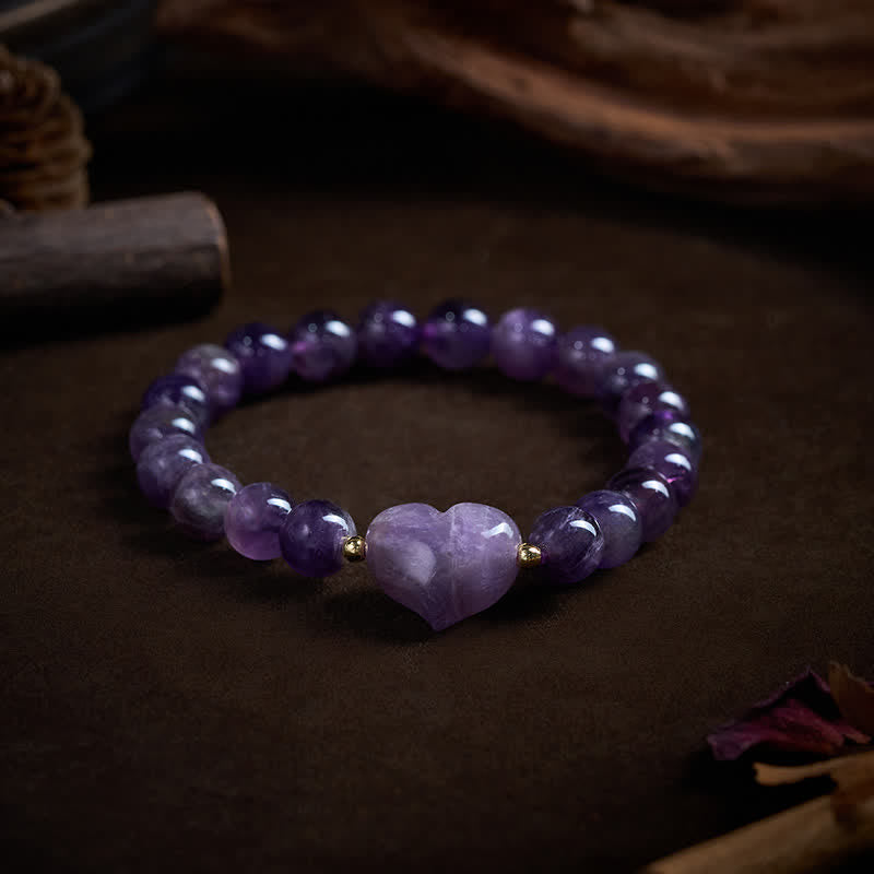 Buddha Stones Natural Amethyst Green Aventurine Tiger Eye Strawberry Quartz Love Heart Spiritual Bracelet - image 3