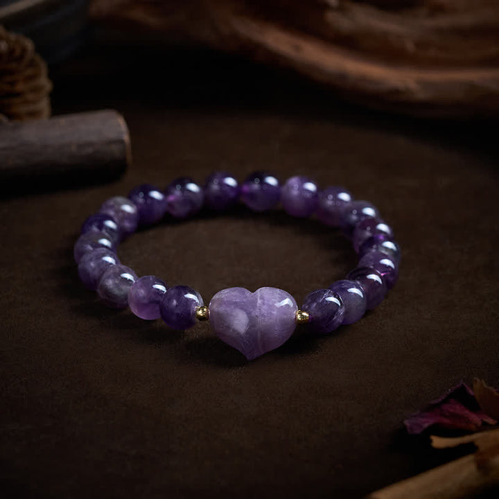 Buddha Stones Natural Amethyst Green Aventurine Tiger Eye Strawberry Quartz Love Heart Spiritual Bracelet - image 3