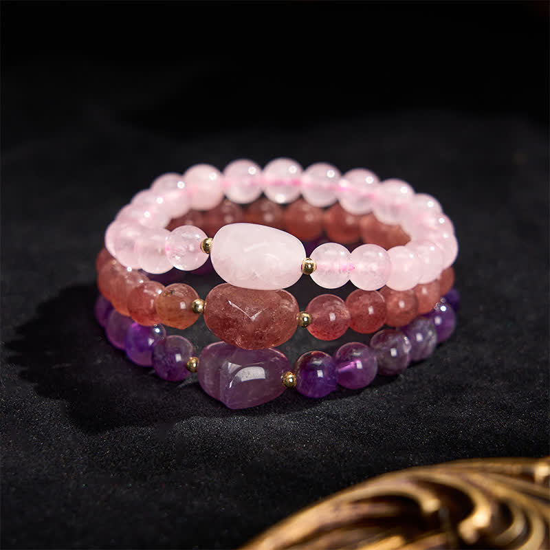 Buddha Stones Natural Amethyst Green Aventurine Tiger Eye Strawberry Quartz Love Heart Spiritual Bracelet - image 40