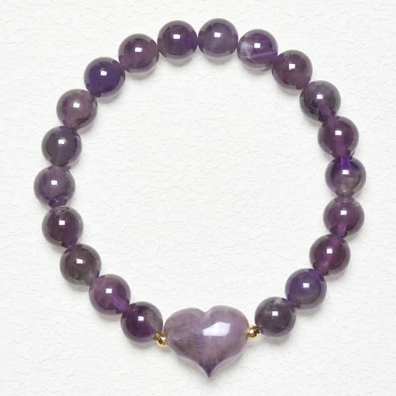 Buddha Stones Natural Amethyst Green Aventurine Tiger Eye Strawberry Quartz Love Heart Spiritual Bracelet - Amethyst(Wrist Circumference 14-16cm) - image 0