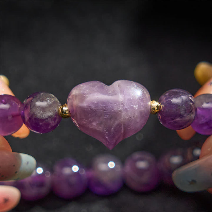 Buddha Stones Natural Amethyst Green Aventurine Tiger Eye Strawberry Quartz Love Heart Spiritual Bracelet - image 6