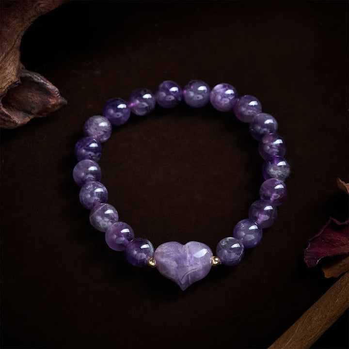 Buddha Stones Natural Amethyst Green Aventurine Tiger Eye Strawberry Quartz Love Heart Spiritual Bracelet - image 1