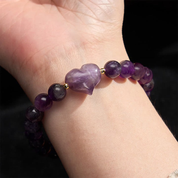 Buddha Stones Natural Amethyst Green Aventurine Tiger Eye Strawberry Quartz Love Heart Spiritual Bracelet - image 4
