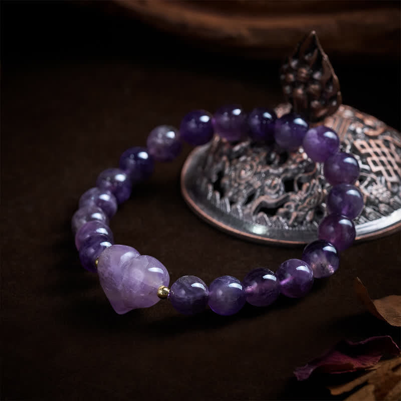 Buddha Stones Natural Amethyst Green Aventurine Tiger Eye Strawberry Quartz Love Heart Spiritual Bracelet - image 4