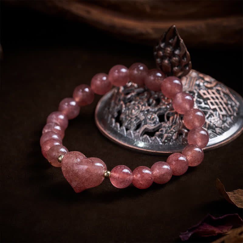 Buddha Stones Natural Amethyst Green Aventurine Tiger Eye Strawberry Quartz Love Heart Spiritual Bracelet - image 19