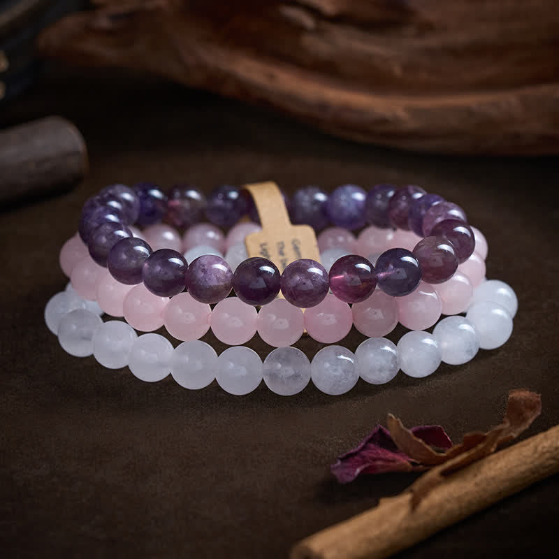 Buddha Stones Amethyst Rose Quartz Crystal Spiritual Awareness Bracelet - image 1