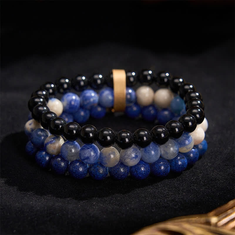 Buddha Stones Lazurite Lapis Lazuli Sodalite Black Onyx Bead Positive Bracelet - image 1
