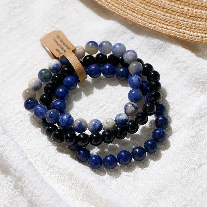 Buddha Stones Lazurite Lapis Lazuli Sodalite Black Onyx Bead Positive Bracelet - image 3