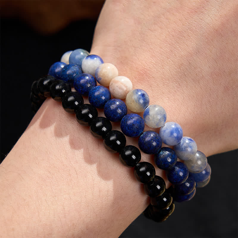 Buddha Stones Lazurite Lapis Lazuli Sodalite Black Onyx Bead Positive Bracelet - image 4
