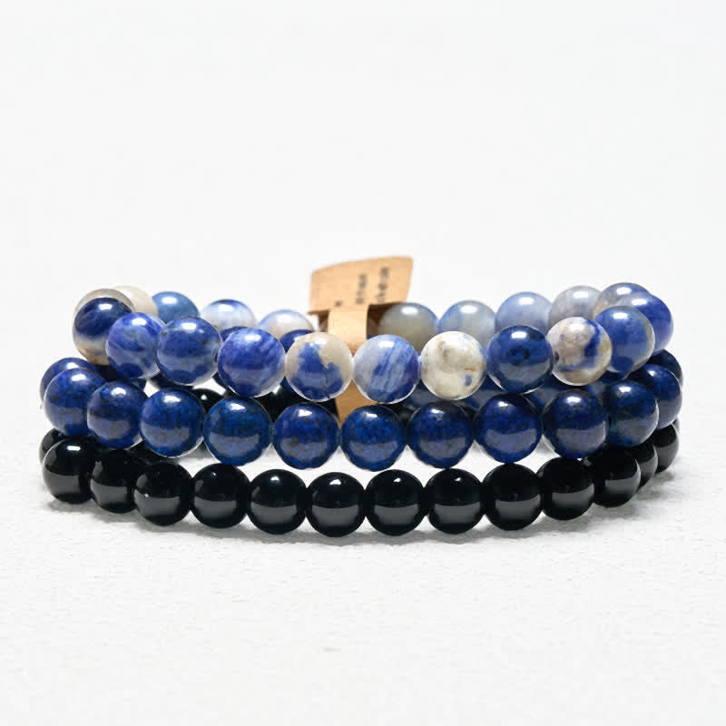 Buddha Stones Lazurite Lapis Lazuli Sodalite Black Onyx Bead Positive Bracelet - 15-16cm - image 0