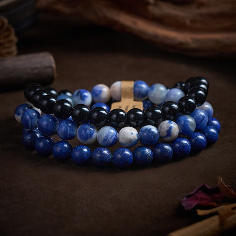 Buddha Stones Lazurite Lapis Lazuli Sodalite Black Onyx Bead Positive Bracelet - image 2