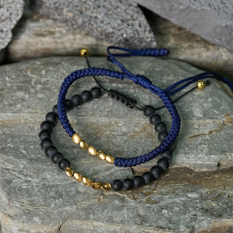 Buddha Stones 2Pcs Natural Frosted Stone Bead Copper String Cure Bracelet - image 8
