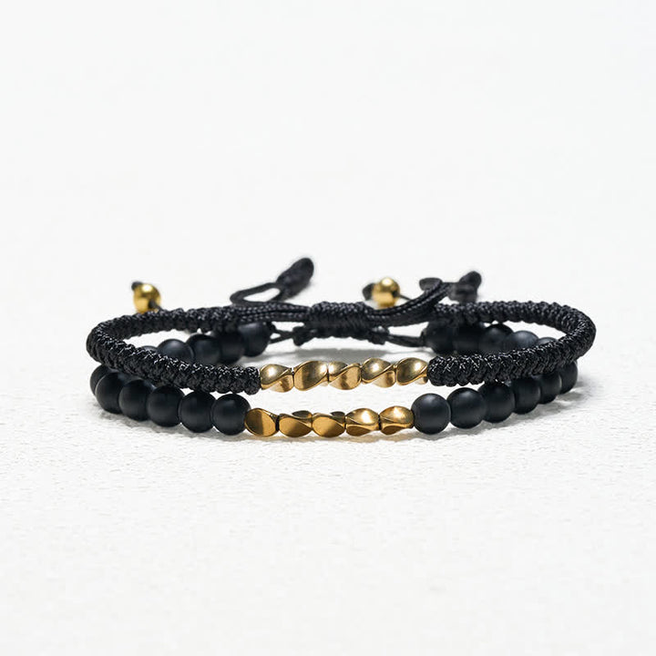 Buddha Stones 2Pcs Natural Frosted Stone Bead Copper String Cure Bracelet - image 11