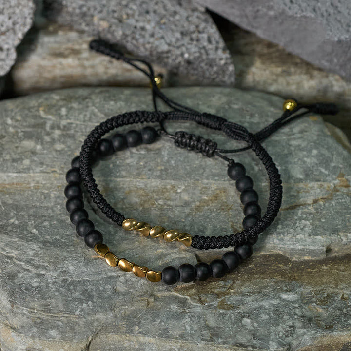Buddha Stones 2Pcs Natural Frosted Stone Bead Copper String Cure Bracelet - image 12