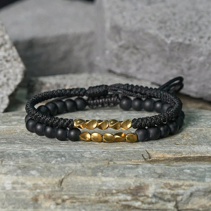 Buddha Stones 2Pcs Natural Frosted Stone Bead Copper String Cure Bracelet - image 10