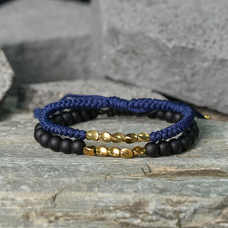 Buddha Stones 2Pcs Natural Frosted Stone Bead Copper String Cure Bracelet - image 6