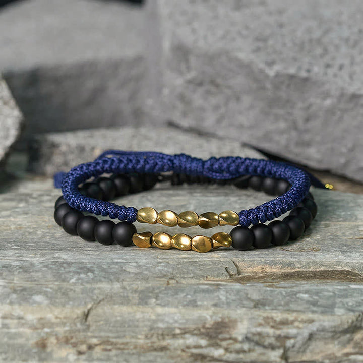 Buddha Stones 2Pcs Natural Frosted Stone Bead Copper String Cure Bracelet - image 6