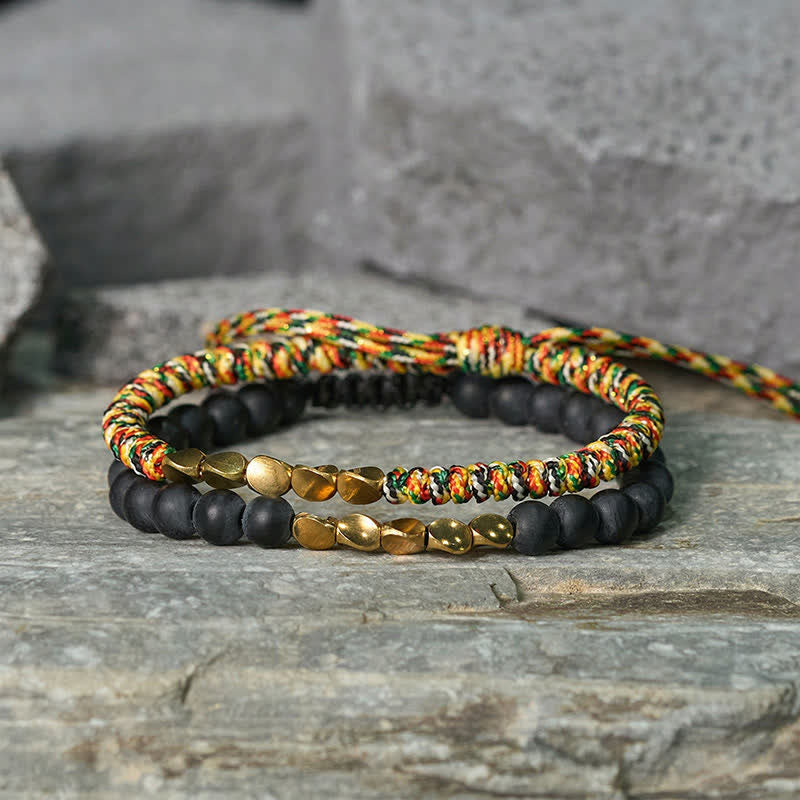 Buddha Stones 2Pcs Natural Frosted Stone Bead Copper String Cure Bracelet - image 1
