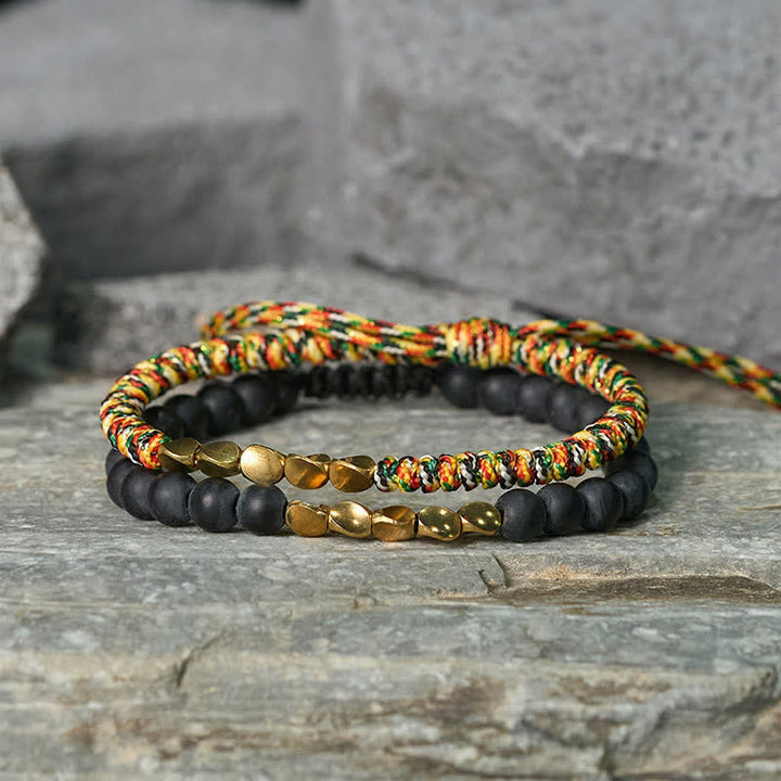 Buddha Stones 2Pcs Natural Frosted Stone Bead Copper String Cure Bracelet - image 1