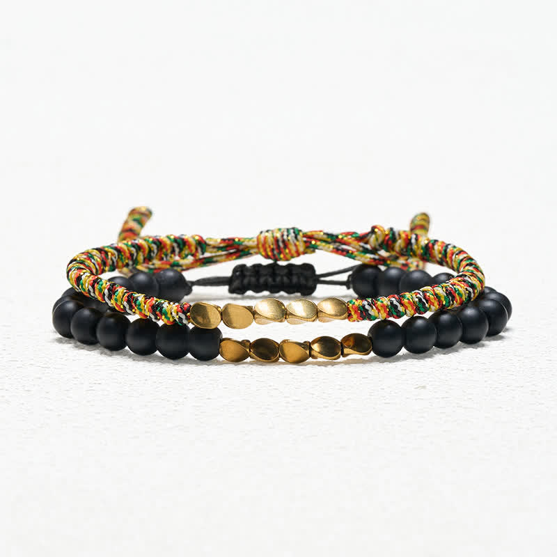 Buddha Stones 2Pcs Natural Frosted Stone Bead Copper String Cure Bracelet - image 3