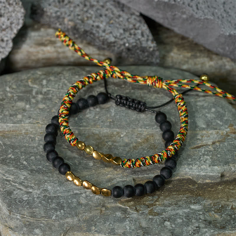 Buddha Stones 2Pcs Natural Frosted Stone Bead Copper String Cure Bracelet - image 2