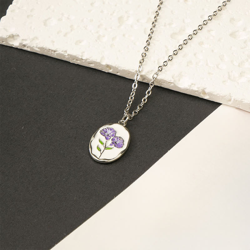 Buddha Stones Titanium Steel Birth Flower Strengthen Pendant Necklace - Morning Glory - Silvery Titanium Steel - image 18